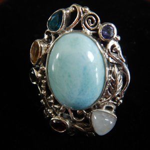 Size 6.25 Larimar and Multi Gemstone Ring in Sterling Silver 11.15 ctw